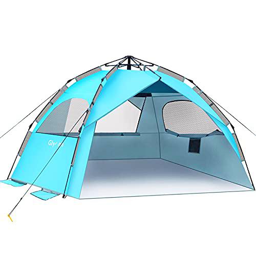 Glymnis Tienda de Playa para 4 - 6 Personas, Carpa de Playa Hidráulica Automática Portátil Protección Solar UPF 50+ Protección UV Ventilación con Bolsa de Transporte para Exteriores Playa Picnic