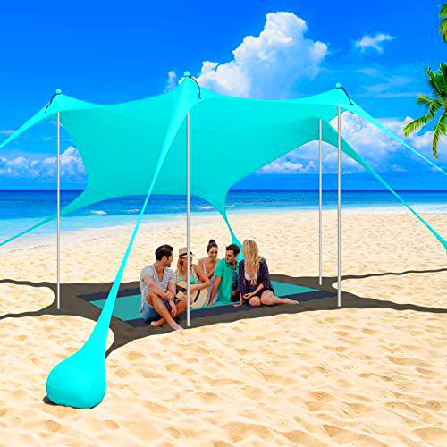 320 x 320 cm Cortinas y parasoles de playa, UPF 50+ Protección Toldo de playa portátil con mantas y 4 bolsas