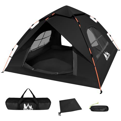 JONRRYIN Tienda de Campaña, Tienda Pop Up Automática Ultraligera para 2-4 Personas con Doble Capa 2 Puertas y 4 Ventanas