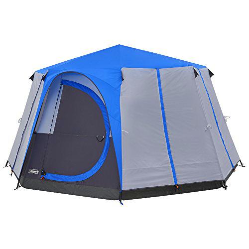 Coleman Kobuk Valley 3 + - Tienda Octagon 8 con 7 ventanas y puerta D patentada (junta de agua WS 2.000 mm), azul/gris