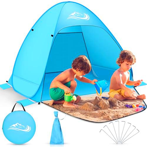 MULEVIP Tienda de Playa,Refugio Playa para 2-3 Personas,Pop Up Automático Carpa Portátil,Tienda Playa Bebe UV 50,Tienda Playa para Playa,Jardín,Camping,Viajes,Pesca,Picnic(200 * 150 * 110cm)