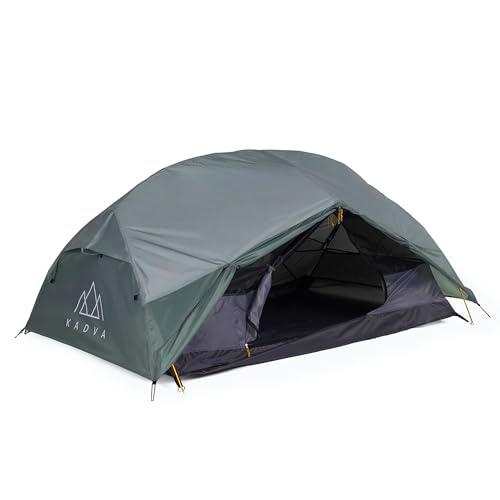 KADVA Tienda de Campaña Expedit 2 Pro Impermeable Tienda Ligera y Espaciosa para 2 Personas 210x135x100 cm para Excursiones Largas y Acampadas Equipada con Mosquiteras y Dos Vestíbulos Color Plata